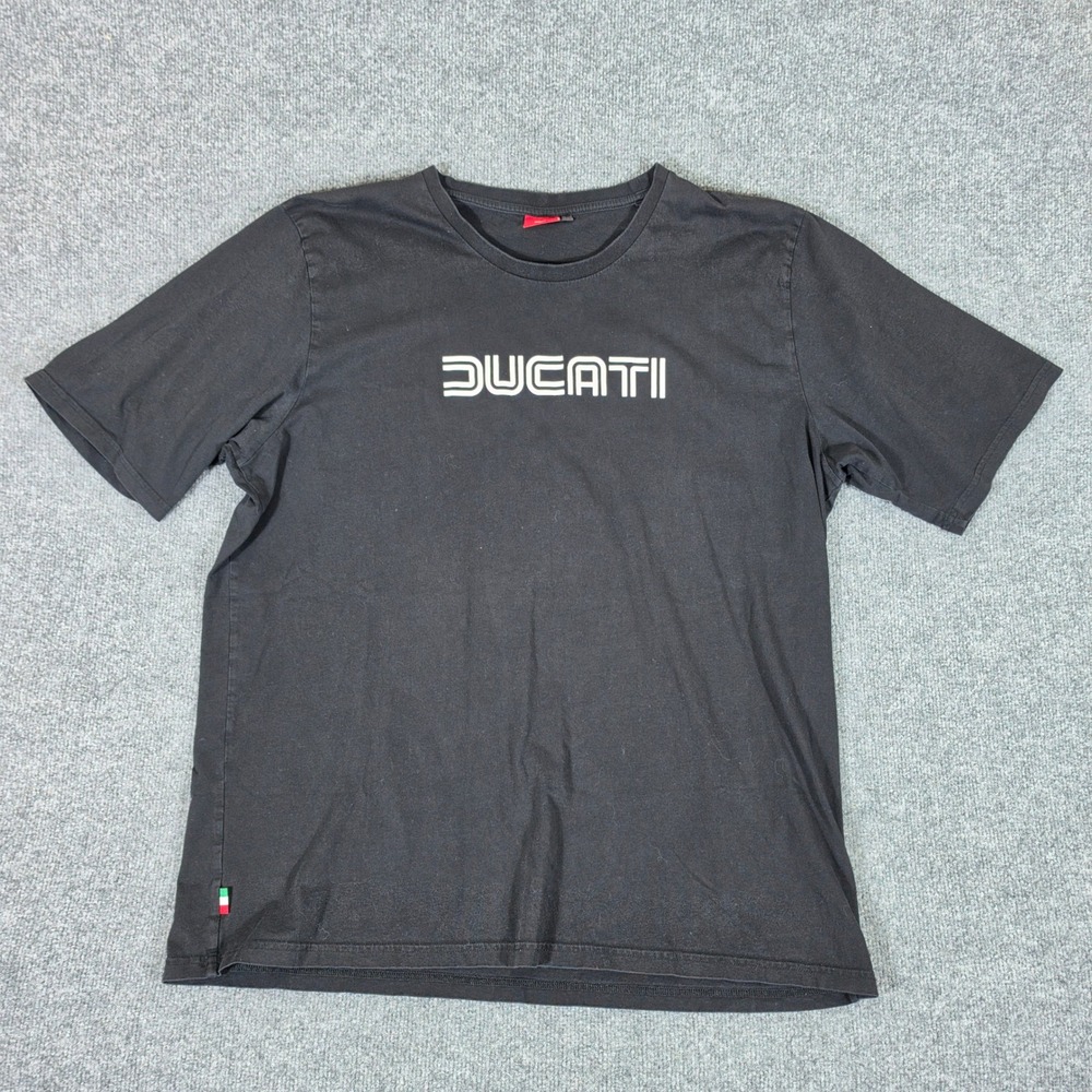 Ducati Mens Black Logo Graphic Short Sleeve T-Shirt Size 3XL Italian Flag Tab